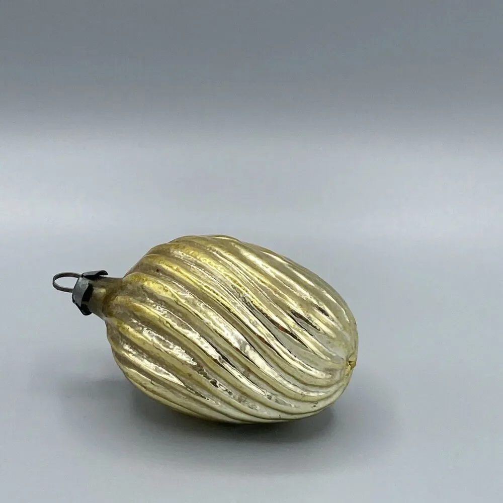 Vintage Textured Waves GlassChristmas Ornament Gold Victorian Style Holiday Tree